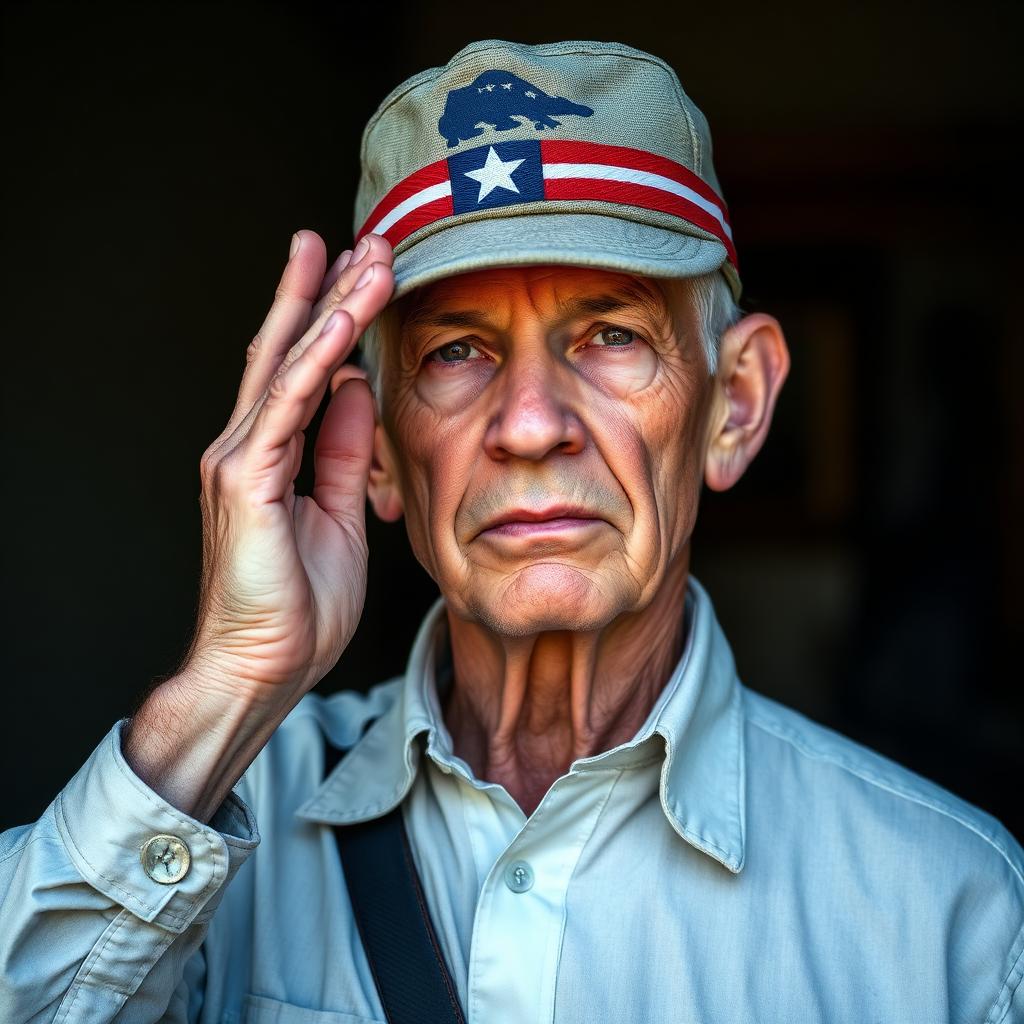 American veteran saluting